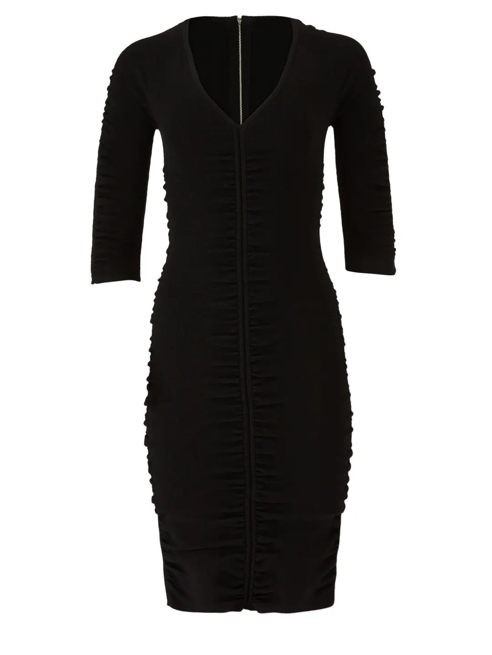 Milly x RTR Black Shirred V-Neck Back Zip Bodycon Dress
